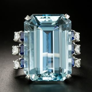 Mid-Century 23.98 Carat Aquamarine, Sapphire and Diamond Ring - 2