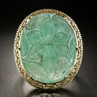 Mid-Century 26 Carat Carved Emerald Ring - 2