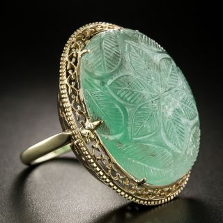 Mid-Century 26 Carat Carved Emerald Ring