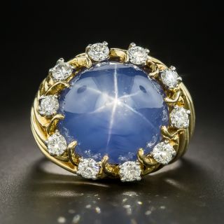 Mid-Century 33 Carat Star Sapphire Diamond Ring - 2