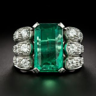 Mid-Century 5.16 Carat Colombian Emerald and Diamond Ring - GIA F1 - 3