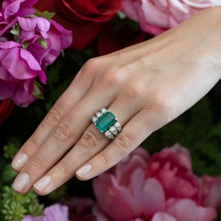 Mid-Century 5.16 Carat Colombian Emerald and Diamond Ring - GIA F1