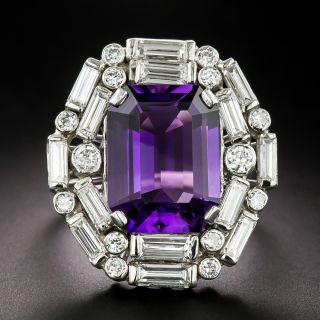 Mid-Century 6.30 Carat Amethyst and Diamond Ring - 2