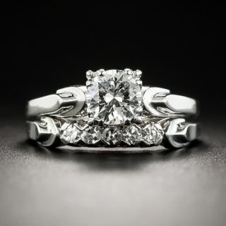Mid-Century .60 Ct, Diamond Platinum Wedding Set  - 2