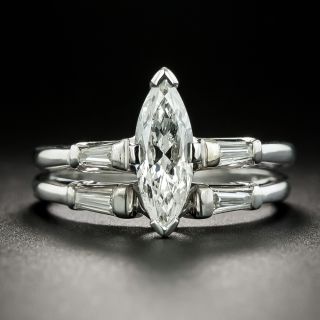 Mid-Century .75 Carat Marquise Diamond Wedding Set - 2