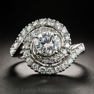 Mid-Century .98 Carat Diamond Swirl Cluster Ring - GIA I SI2