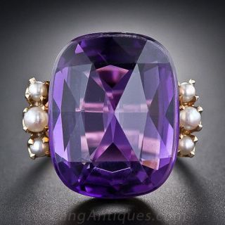 Mid-Century Amethyst and Pearl Ring