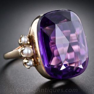 Mid-Century Amethyst and Pearl Ring