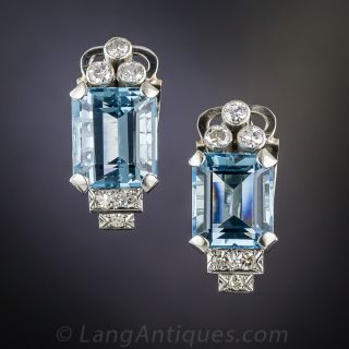 Mid-Century Aquamarine and Diamond Earrings