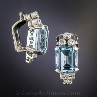 Mid-Century Aquamarine and Diamond Earrings