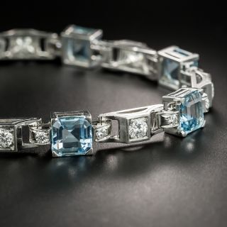 Mid-Century Aquamarine and Diamond Platinum Bracelet - 4