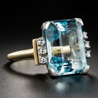 Mid-Century Aquamarine and Diamond Ring