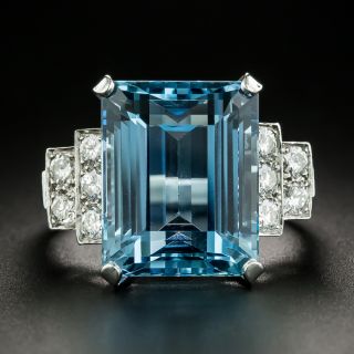 Art Deco Aquamarine and Diamond Ring - 2