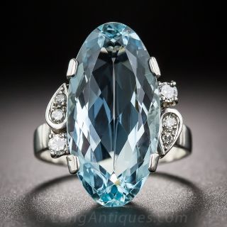 Mid-Century Aquamarine and Diamond Ring