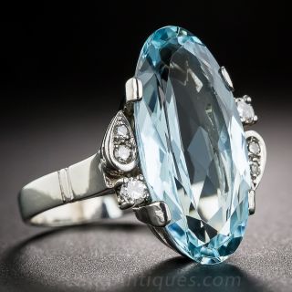 Mid-Century Aquamarine and Diamond Ring
