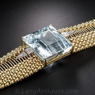 Mid-Century Aquamarine and Gold Bracelet