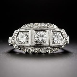 Mid-Century, Art Deco Inspired Three-Stone Diamond Ring - 1