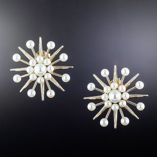 Mid-Century 'Atomic' Pearl Earrings - 1