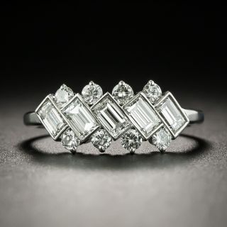 Mid-Century Baguette and Round Diamond Band Ring - 2