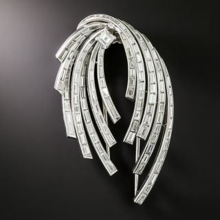 Mid-Century Baguette Diamond Waterfall Brooch - 3