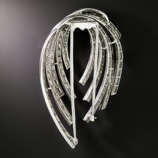 Mid-Century Baguette Diamond Waterfall Brooch
