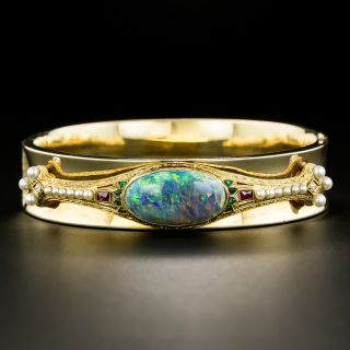 Mid-Century Bangle with Exotic Art Deco Black Opal Overlay - 3