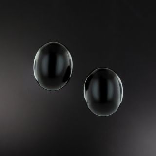 Mid-Century Black Nephrite Jade Earrings - 2