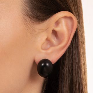 Mid-Century Black Nephrite Jade Earrings