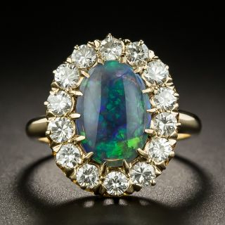 Mid-Century Black Opal and Diamond Cluster Ring - 2