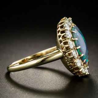 Mid-Century Black Opal and Diamond Cluster Ring