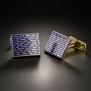 Mid-Century Blue Enamel Cufflinks - 2