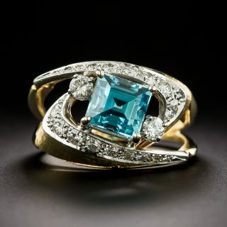 Mid-Century Blue Zircon and Diamond Ring  - 2