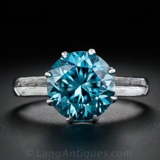Mid-Century Blue Zircon Solitare Ring