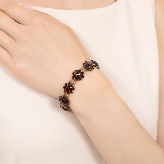 Mid-Century Bohemian Garnet Cluster Bracelet
