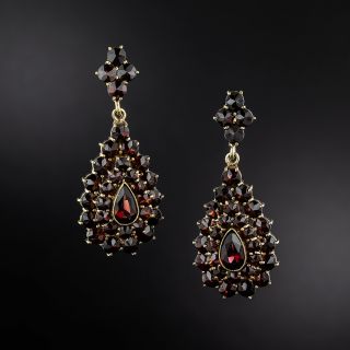 Mid-Century Bohemian Garnet-Style Cluster Dangle Earrings - 2