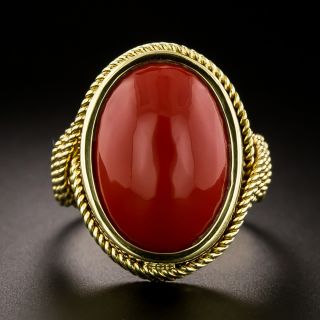 Mid-Century Cabochon Coral Ring - 2