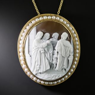 Mid-Century Cameo 'Lesson of the Widow's Mite' Brooch/Pendant - 2