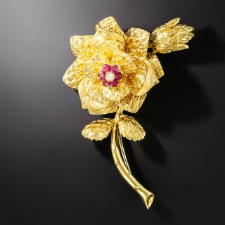 Cartier Ruby and Diamond Flower Brooch - 2