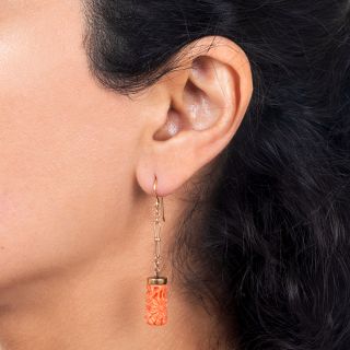 Mid-Century Carved Coral Dangle Earrings