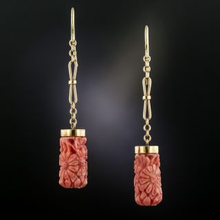 Mid-Century Carved Coral Dangle Earrings