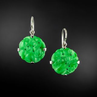 Mid-Century Carved Jade Dangle Earrings  - 2