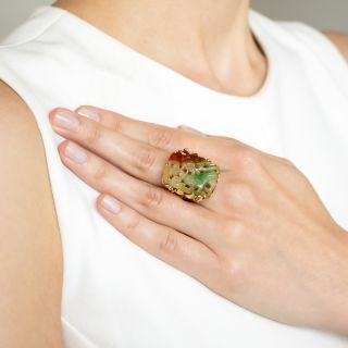 Mid-Century Carved Multicolor Jade Ring