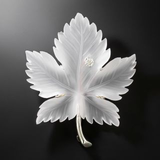 Mid-Century Carved Rock Crystal Leaf Brooch - 2