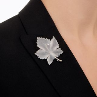 Mid-Century Carved Rock Crystal Leaf Brooch