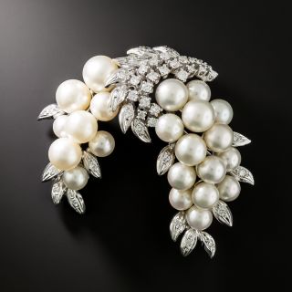 Mid-Century Cascading Pearl and Diamond Brooch - 2