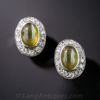 Mid-Century Cat's Eye and  Diamond Cufflinks