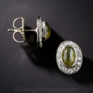 Mid-Century Cat's Eye and  Diamond Cufflinks
