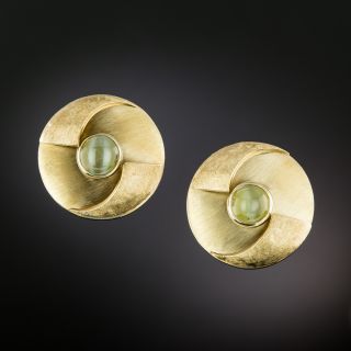 Mid-Century Cat's Eye Chrysoberyl Earrings - 1