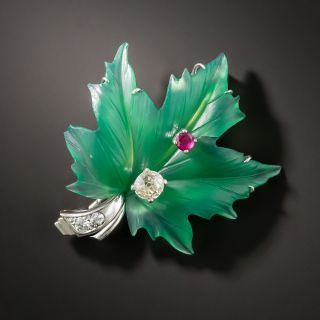 Mid-Century Chalcedony Leaf Brooch - 2