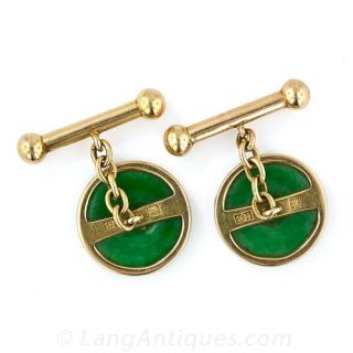 Mid-Century Chinese Jade Doughnut Cufflinks